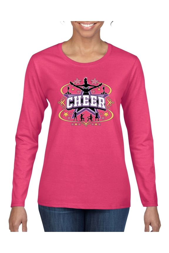 Cheerleading All Stars Girl Sports Women Graphic Long Sleeve Tee, Fuschia, Small