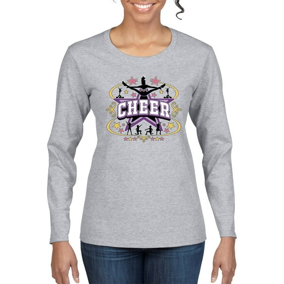 Wild Bobby Cheerleading All Stars Girl Sports Women Graphic Long Sleeve Tee, Heather Grey, Large
