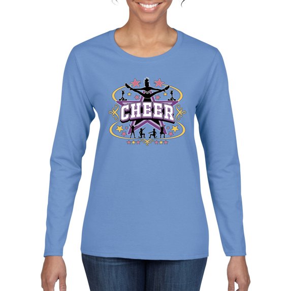 Wild Bobby, Cheerleading All Stars Girl Sports Women Graphic Long Sleeve Tee, Light Blue, Large