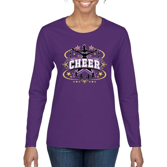 Wild Bobby Cheerleading All Stars Girl Sports Women Graphic Long Sleeve Tee, Purple, Large
