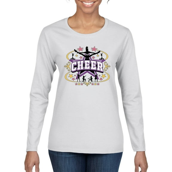 Wild Bobby Cheerleading All Stars Girl Sports Women Graphic Long Sleeve Tee, White, Medium