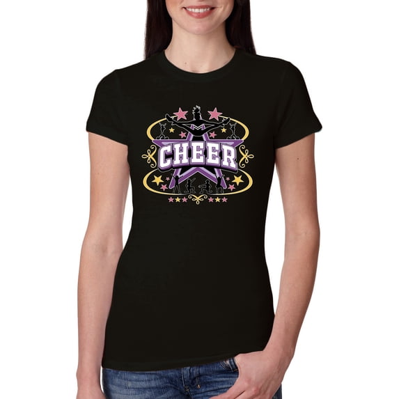 Wild Bobby Cheerleading All Stars Girl Sports Women Slim Fit Junior Tee, Black, Large