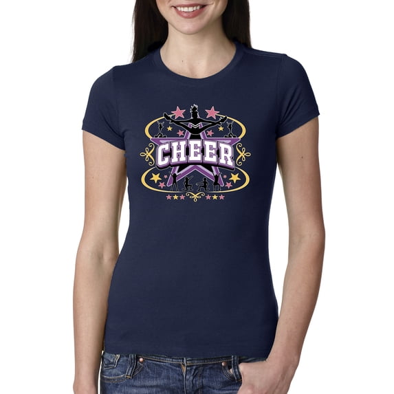 Wild Bobby Cheerleading All Stars Girl Sports Women Slim Fit Junior Tee, Navy, Large