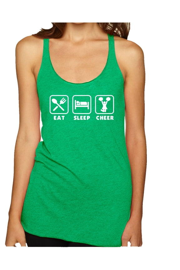 , Cheerleading Eat Sleep Cheer Girl Sports Tri-Blend Racerback Tank Top, Envy, Small