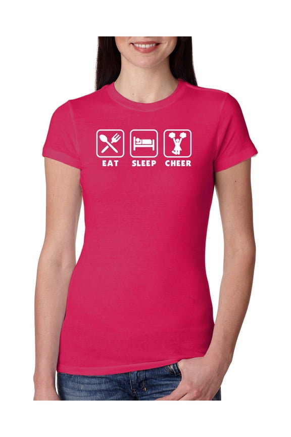 , Cheerleading Eat Sleep Cheer Girl Sports Womens Slim Fit Junior Tee, Raspberry, 2XL