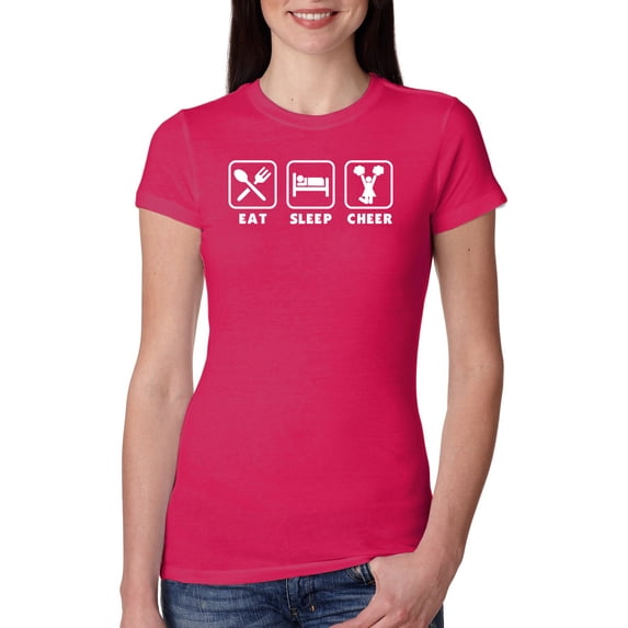 Wild Bobby, Cheerleading Eat Sleep Cheer Girl Sports Womens Slim Fit Junior Tee, Raspberry, Medium