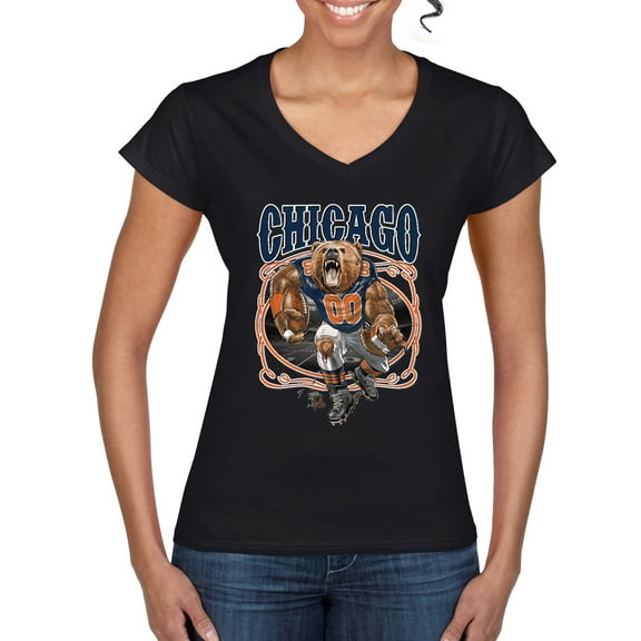 Wild Bobby, Chicago Fan | CHI Fantasy Football ,Sports, Women Standard V-Neck Tee, Black, Small