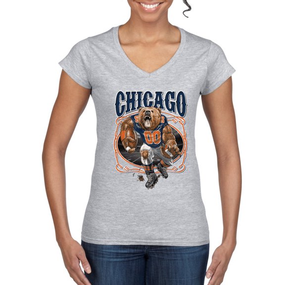 Wild Bobby, Chicago Fan | CHI Fantasy Football ,Sports, Women Standard V-Neck Tee, Heather Grey, Large