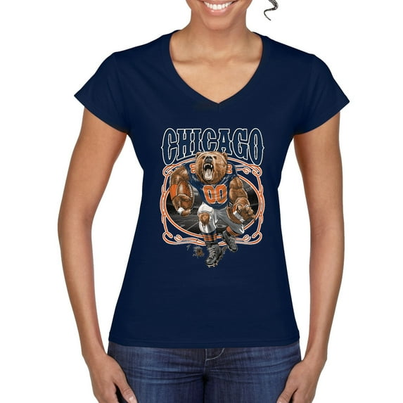 Wild Bobby, Chicago Fan | CHI Fantasy Football ,Sports, Women Standard V-Neck Tee, Navy, Large