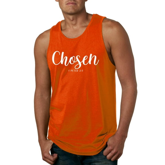 Wild Bobby Chosen 1 Peter 2:9 Inspirational/Christian Men Graphic Tank Top, Orange, XX-Large