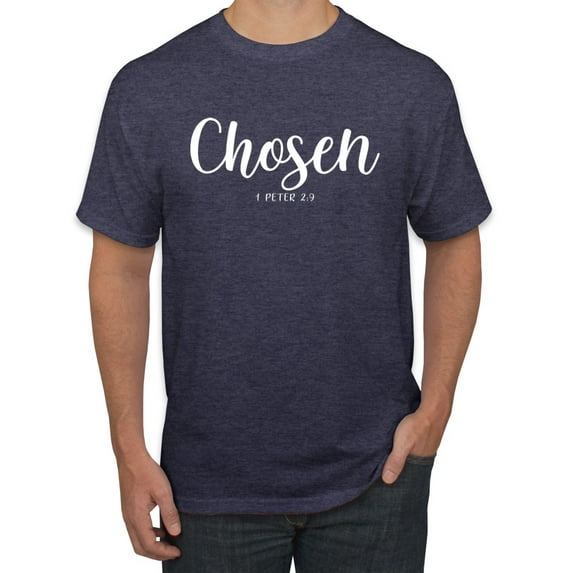 Wild Bobby Chosen 1 Peter 2:9 Inspirational/Christian Men Graphic Tee, Vintage Heather Navy, Large