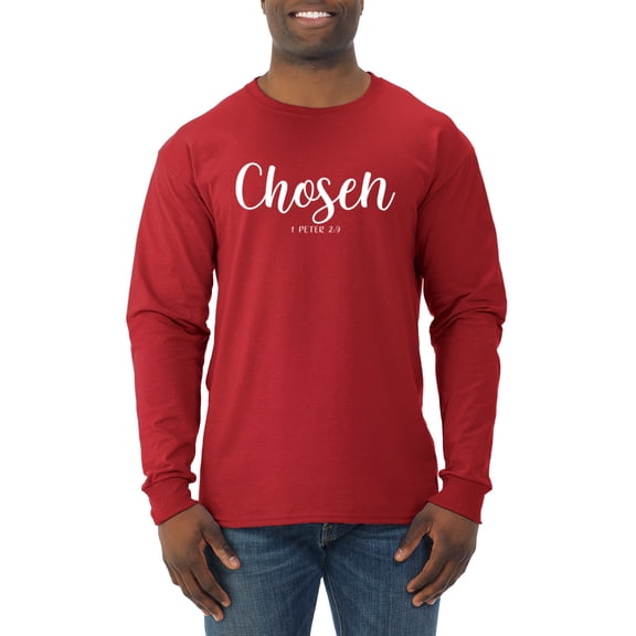 Wild Bobby Chosen 1 Peter 2:9 Inspirational/Christian Men Long Sleeve Shirt, Red, X-Large