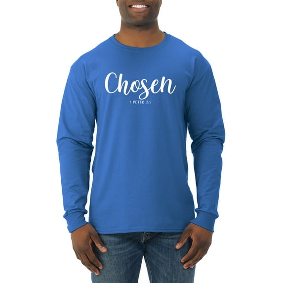 Wild Bobby Chosen 1 Peter 2:9 Inspirational/Christian Men Long Sleeve Shirt, Royal, Small