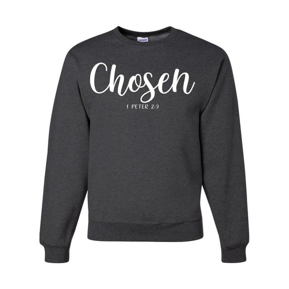 Wild Bobby Chosen 1 Peter 2:9 Inspirational/Christian Unisex Crewneck Graphic Sweatshirt, Heather Black, Medium