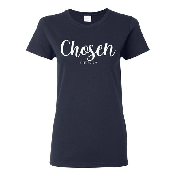 Wild Bobby Chosen 1 Peter 2:9 Inspirational/Christian Women Graphic Tee, Navy, Medium