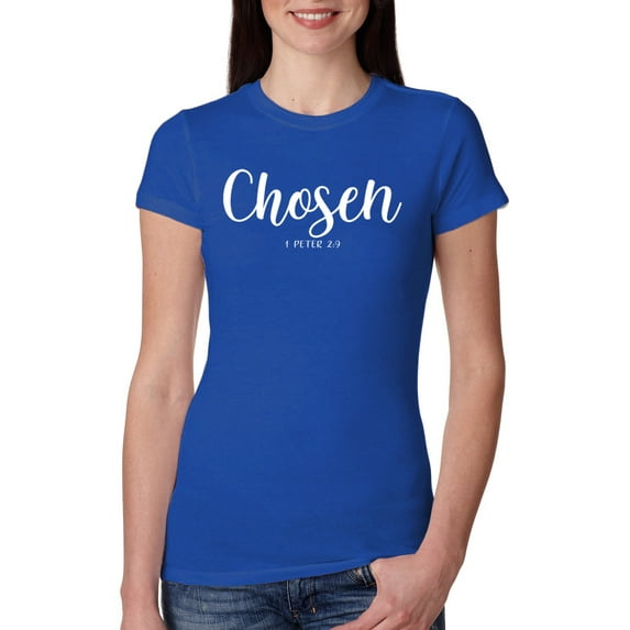 Wild Bobby Chosen 1 Peter 2:9 Inspirational/Christian Women Slim Fit Junior Tee, Royal, X-Large