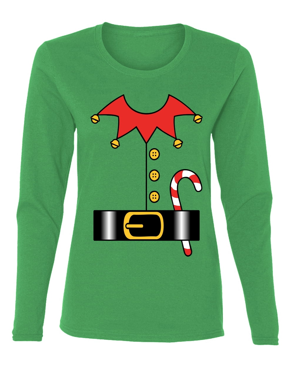 Wild Bobby Christmas Elf Suit Christmas Sweater | Holiday Women Graphic Long Sleeve Tee