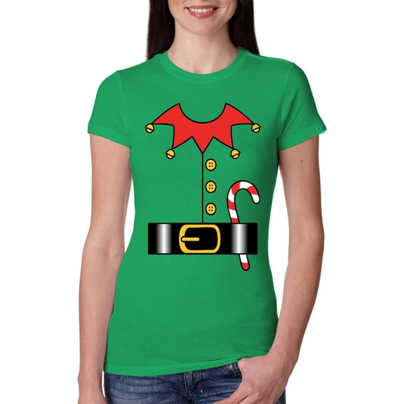 Wild Bobby Christmas Elf Suit Christmas Sweater | Holiday Women Slim Fit Junior Tee