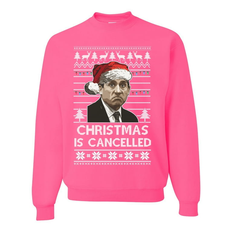 Wild Bobby Christmas Is Office Ugly Christmas Sweater Unisex Crewneck Graphic Sweatshirt Neon Pink Large Walmart