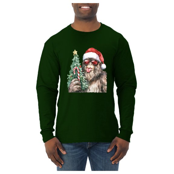 Wild Bobby Christmas Sasquatch, Big Foot, Funny Candy Cane Christmas Design Sweater | Holiday Men Long Sleeve Shirt