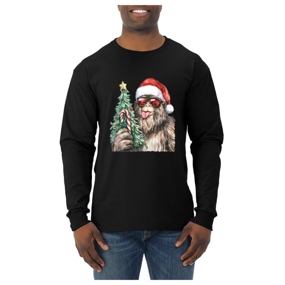 Wild Bobby Christmas Sasquatch, Big Foot, Funny Candy Cane Christmas Design Sweater | Holiday Men Long Sleeve Shirt