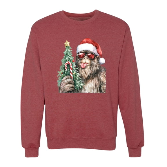 Wild Bobby Christmas Sasquatch, Big Foot, Funny Candy Cane Christmas Design. Unisex Sweater Crewneck Sweatshirt