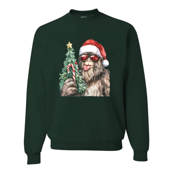 Wild Bobby Christmas Sasquatch, Big Foot, Funny Candy Cane Christmas Design. Unisex Sweater Crewneck Sweatshirt