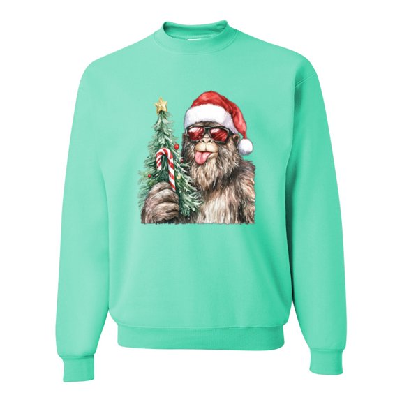 Wild Bobby Christmas Sasquatch, Big Foot, Funny Candy Cane Christmas Design. Unisex Sweater Crewneck Sweatshirt