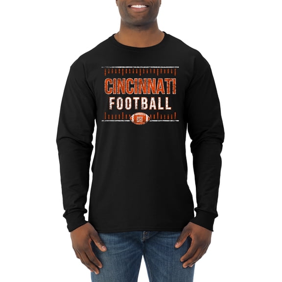 Wild Bobby Cincinnati CIN Hometown City Football Fan Pride Sports Men's Long Sleeve T-Shirt, Black, Large