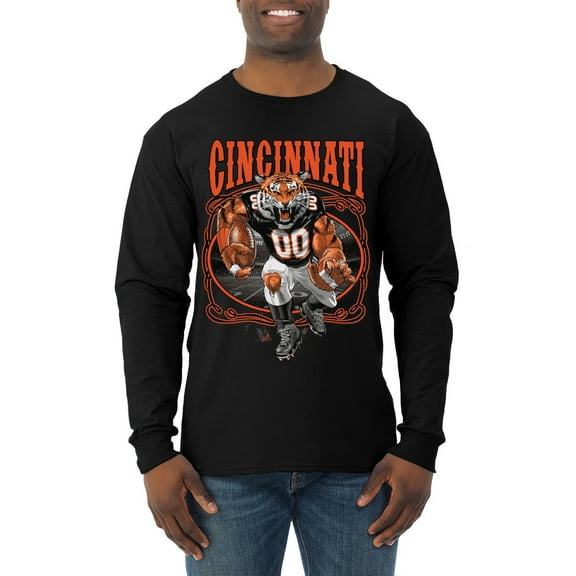 Wild Bobby Cincinnati Fan | CIN Fantasy Football Sports Men Long Sleeve Shirt, Black, XX-Large