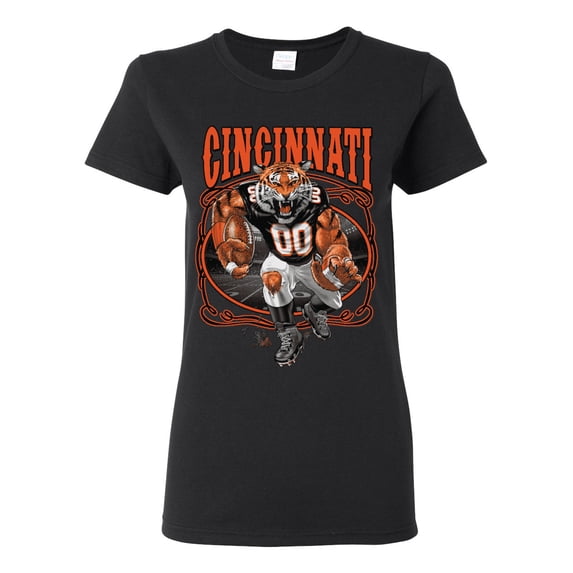 Wild Bobby Cincinnati Fan | CIN Fantasy Football Sports Women Graphic Tee, Black, Small