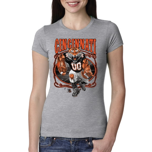 Wild Bobby Cincinnati Fan | CIN Fantasy Football Sports Women Slim Fit Junior Tee, Heather Grey, Large
