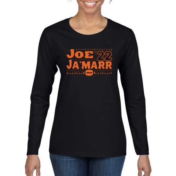 Wild Bobby, Cincinnati Football Joe Ja'Marr 22 Sports Women Graphic Long Sleeve T-Shirt, Black, Small