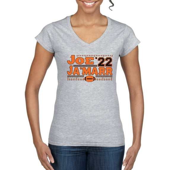 Wild Bobby Cincinnati Football Joe Ja'Marr 22 Sports Women Standard V-Neck Tee, Heather Grey, XX-Large