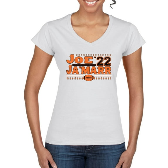 Wild Bobby Cincinnati Football Joe Ja'Marr 22 Sports Women Standard V-Neck Tee, White, XX-Large