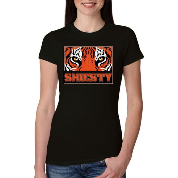 Wild Bobby Cincinnati Football Joe Sheisty Sports Women Slim Fit Junior Tee, Black, Small
