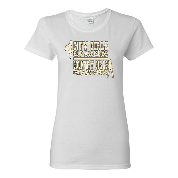 Wild Bobby, City Girls Slip & Slide, Country Girls Grip & Ride, Pop Culture, Women Graphic Tee, White, XX-Large