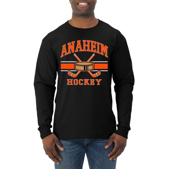 Wild Bobby City of Anaheim Hockey Fantasy Fan Sports Men's Long Sleeve Shirt, Black, 3X-Large