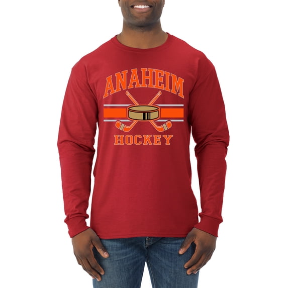 Wild Bobby City of Anaheim Hockey Fantasy Fan Sports Men's Long Sleeve Shirt, Red, XX-Large