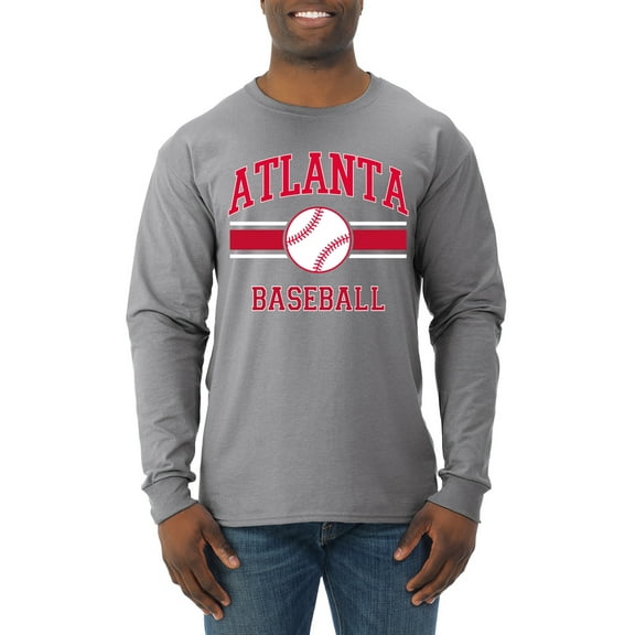 Wild Bobby City of Atlanta Baseball Fantasy Fan Sports Men's Long Sleeve T-Shirt, Heather Grey, Large