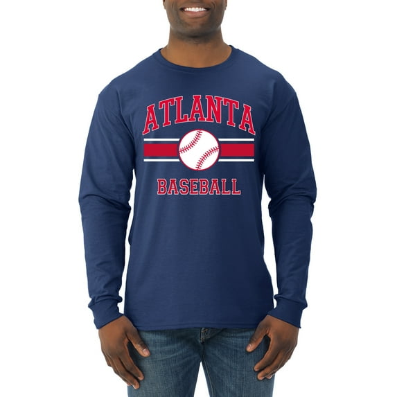 Wild Bobby City of Atlanta Baseball Fantasy Fan Sports Men's Long Sleeve T-Shirt, Navy, Medium