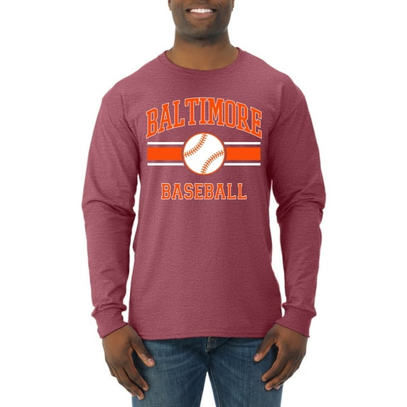 Wild Bobby City of Baltimore Baseball Fantasy Fan Sports Men's Long Sleeve T-Shirt, Vintage Heather Red, Large