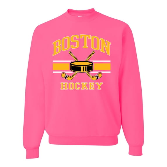 Wild Bobby City of Boston Hockey Fantasy Fan Sports Unisex Crewneck Sweatshirt, Neon Pink, 3X-Large