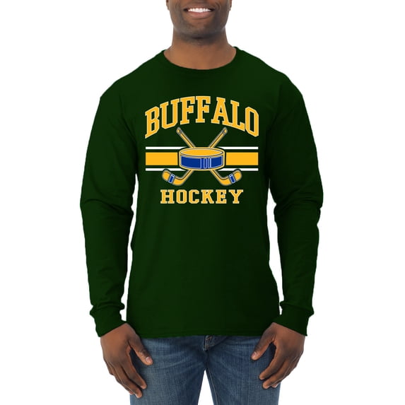 Wild Bobby City of Buffalo Hockey Fantasy Fan Sports Men's Long Sleeve Shirt, Forest Green, 3X-Large