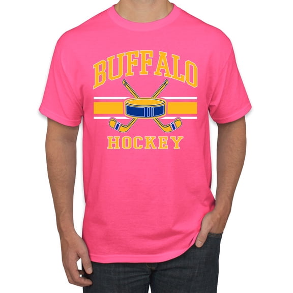Wild Bobby City of Buffalo Hockey Fantasy Fan Sports Men's T-Shirt, Neon Pink, Small