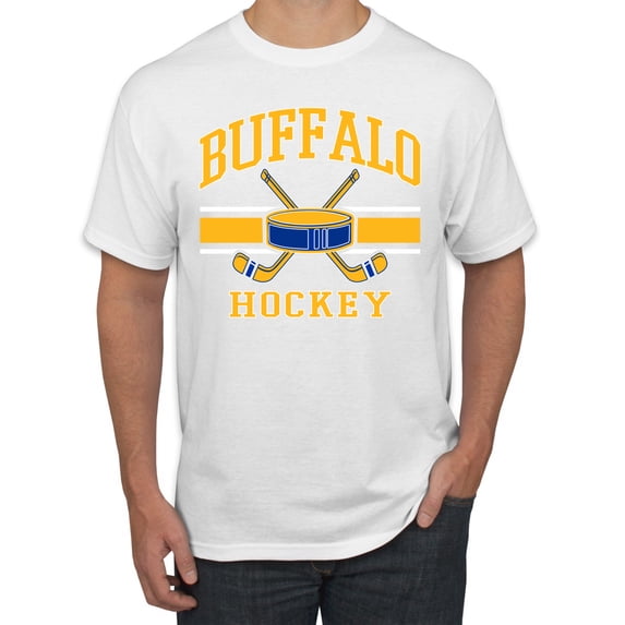 Wild Bobby City of Buffalo Hockey Fantasy Fan Sports Men's T-Shirt, White, X-Large