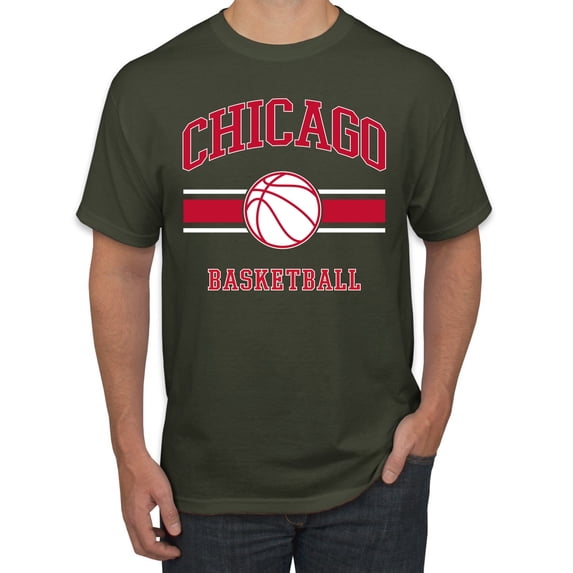 Wild Bobby City of Chicago CHI Basketball Fantasy Fan Sports Men's T-Shirt, Military Green, Large