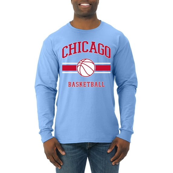 Wild Bobby City of Chicago CHI Basketball Fantasy Fan Sports Mens Long Sleeve Shirt, Light Blue, 3X-Large