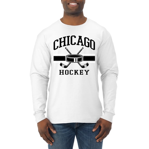 Wild Bobby City of Chicago Hockey Fantasy Fan Sports Men's Long Sleeve Shirt, White, X-Large