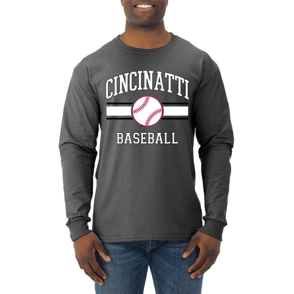 Wild Bobby City of Cincinnati Baseball Fantasy Fan Sports Men's Long Sleeve T-Shirt, Heather Black, Large